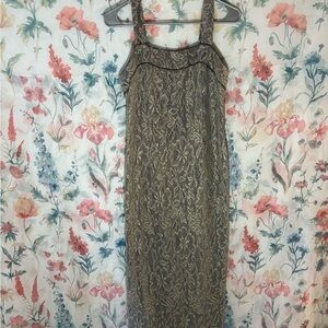 Vintage Gold Sleeveless Square Neck Maxi Dress